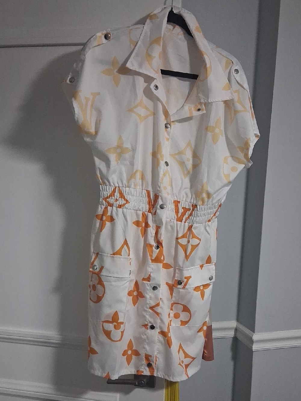 White Dress with Orange Logo Print